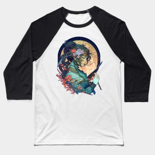 Psychedelic Cyberpunk Art Nouveau Japanese Female Ninja Samurai Baseball T-Shirt